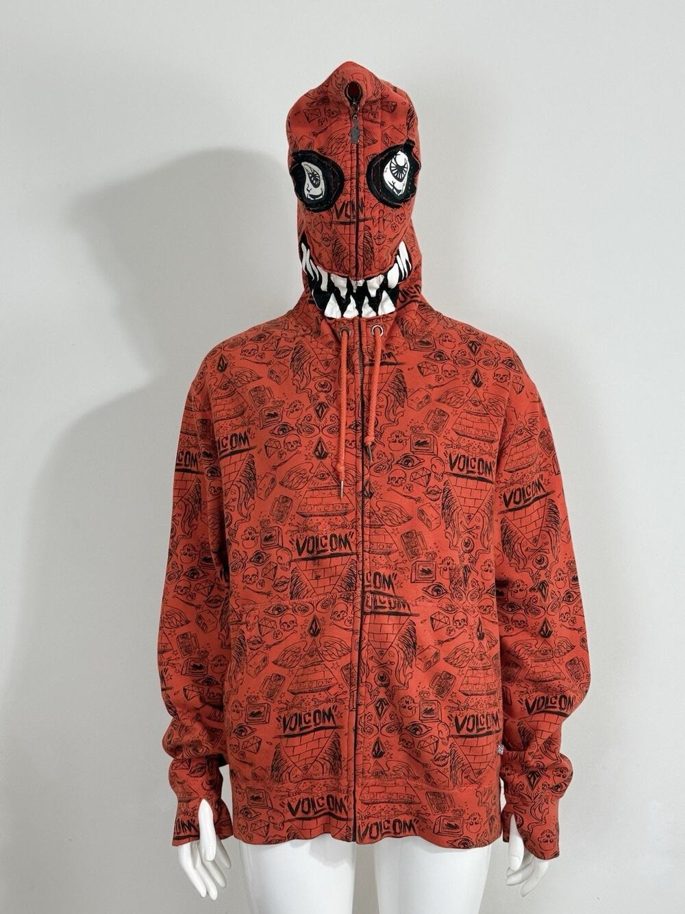 Vintage Volcom x Ryan Sheckler Full Zip Up Face Mask Hoodie Orange Y2K Unisex S